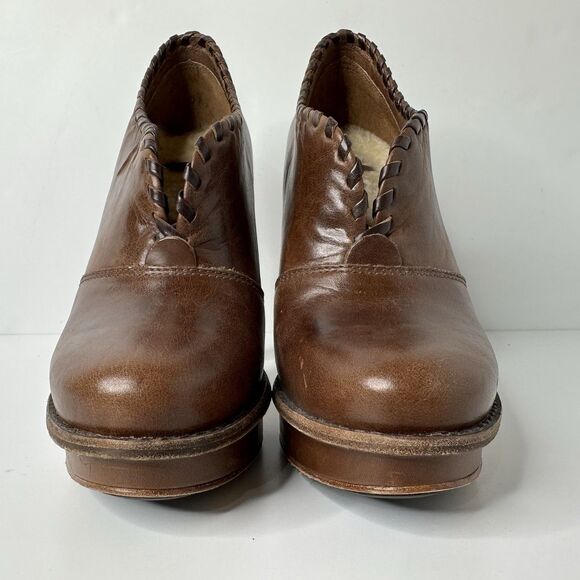 UGG Jamison Platform Pumps Booties Sz 6.5 Brown Leather Shearling Lined 5" Heel - Picture 2 of 16